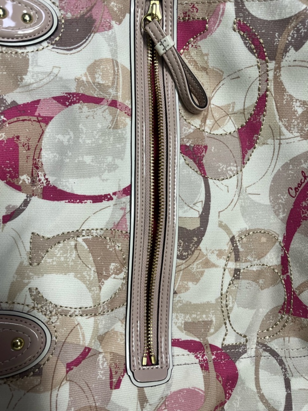 Coach Poppy Graffiti Glam Tote Signature C Pink Khaki 14537 - Picture 9 of 13
